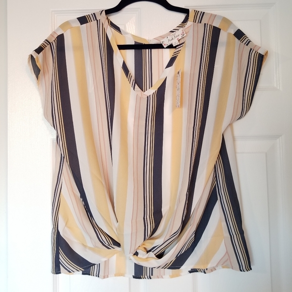 Pink Rose Tops - Stripped Blouse Knot tied Sheer